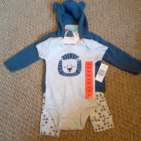 Brand new! 9M knit hoodie bodysuit and pant set - Picture 1 of 5